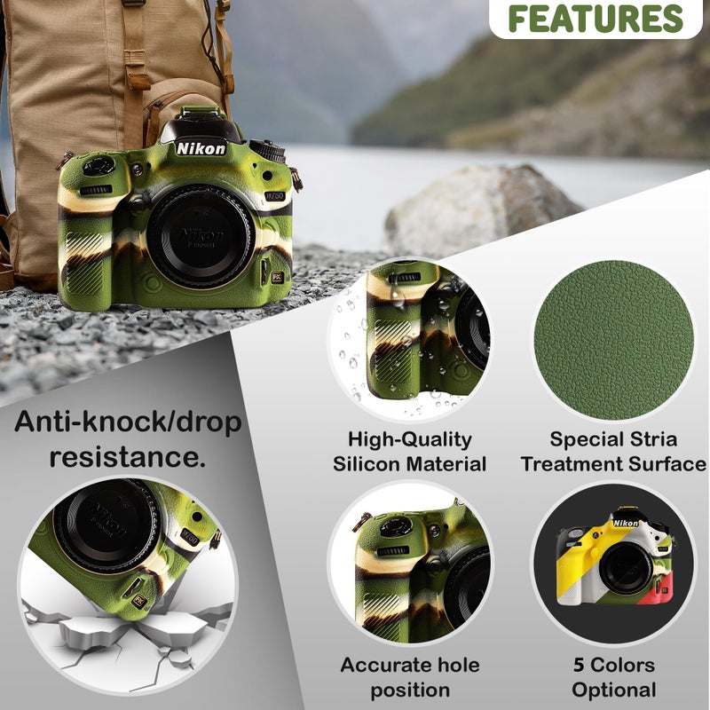 STSEETOP Camera Case for Nikon D750 - Protective Silicone DSLR Skin Cover, Detachable Cage, Shockproof, Dustproof (Army Green) - Image 2